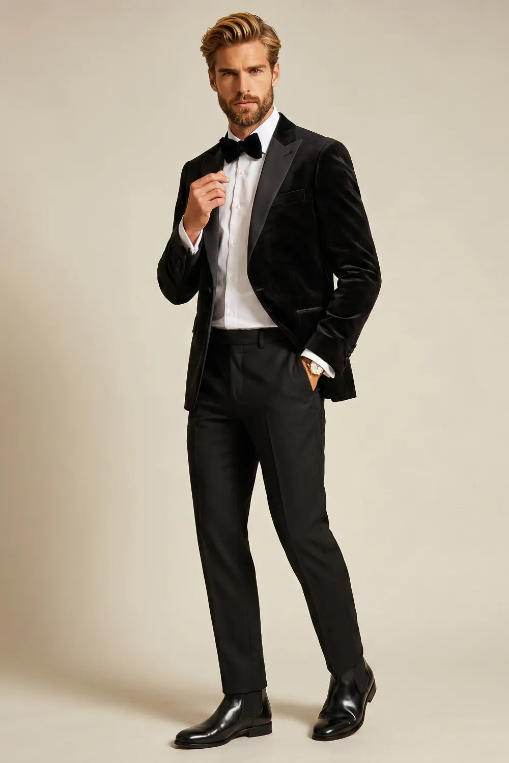 MANSSINO™ | Men's Luxury Black Velvet 2 Piece Suit