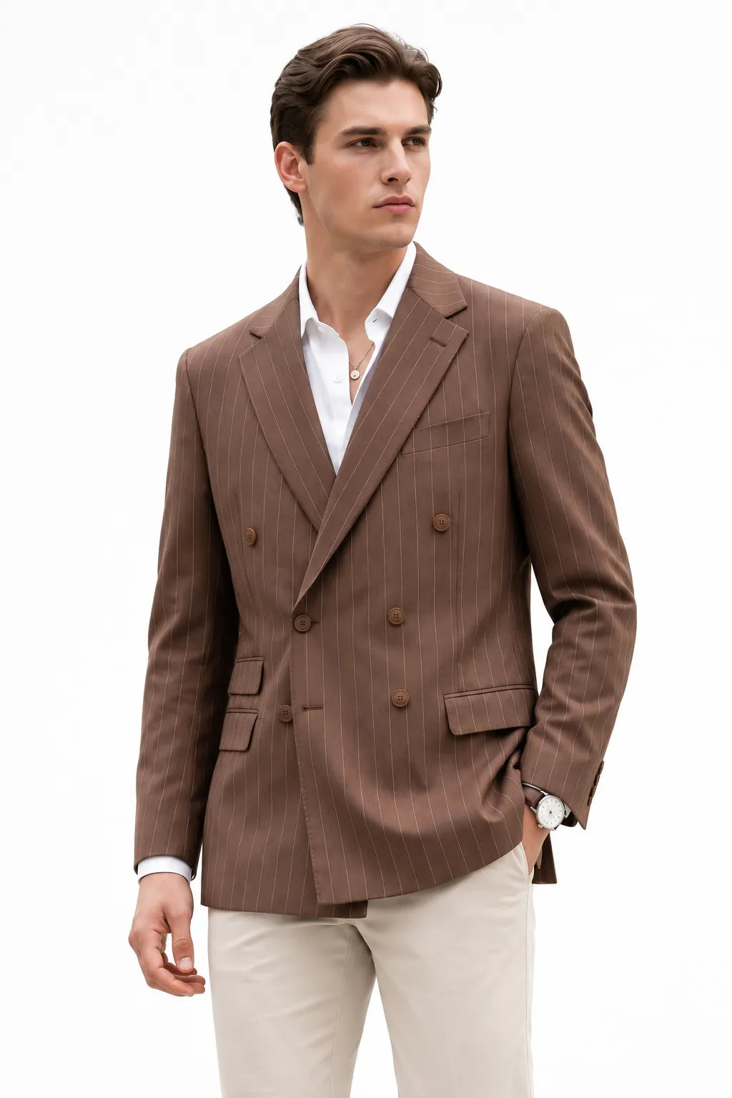 MANSSINO™ | Men's Pinstripe Double-Breasted 2-Piece Suit