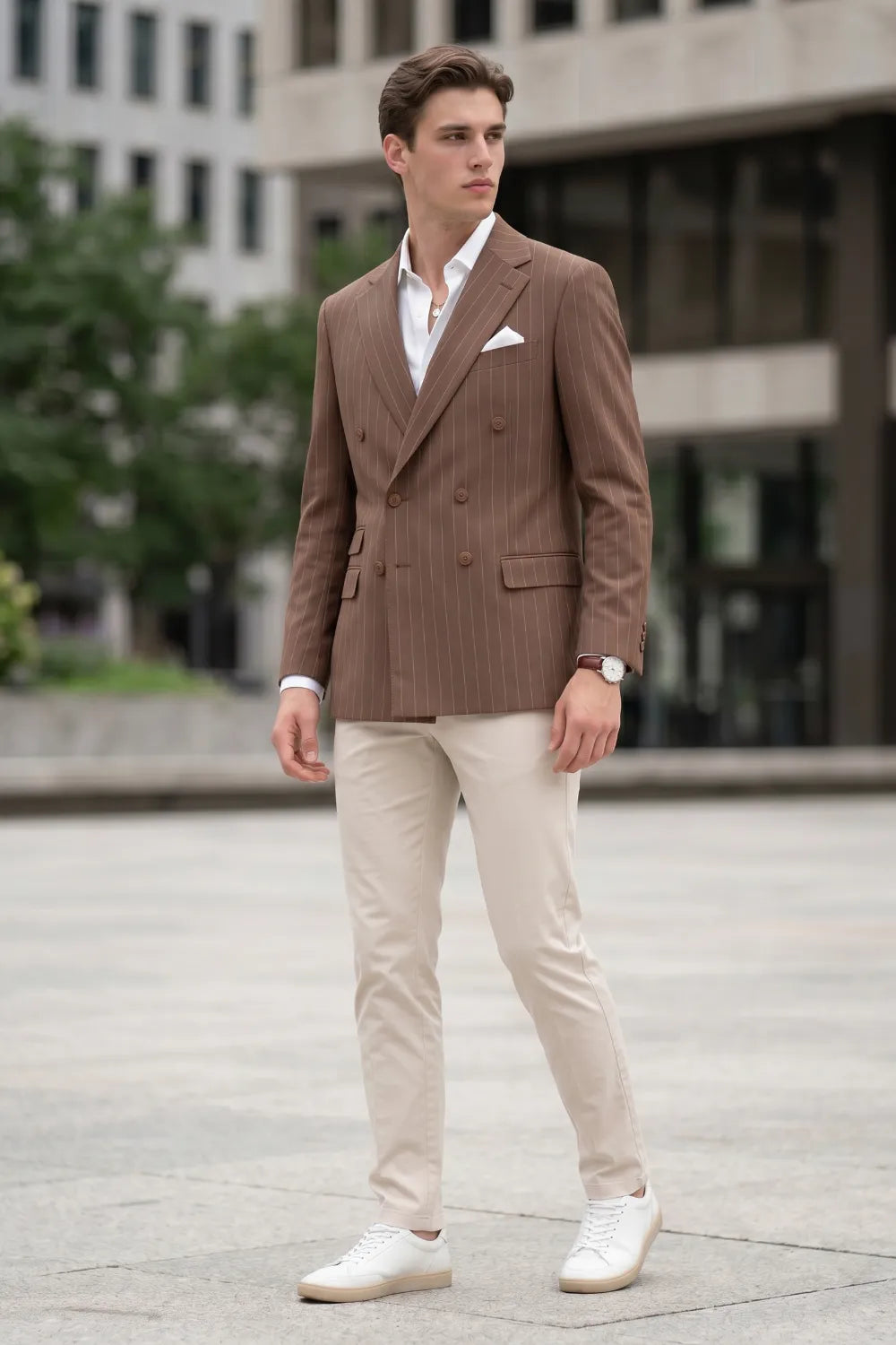 MANSSINO™ | Men's Pinstripe Double-Breasted 2-Piece Suit