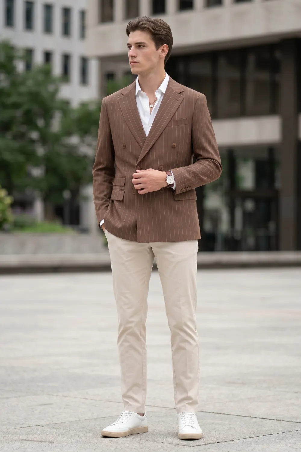 MANSSINO™ | Men's Pinstripe Double-Breasted 2-Piece Suit