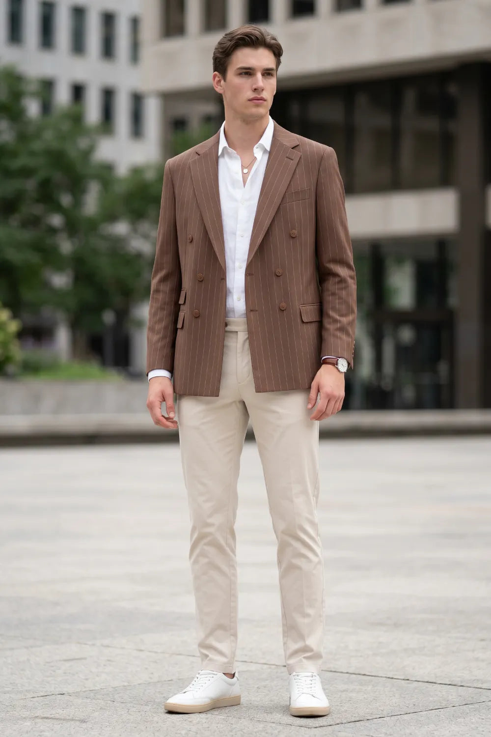 MANSSINO™ | Men's Pinstripe Double-Breasted 2-Piece Suit