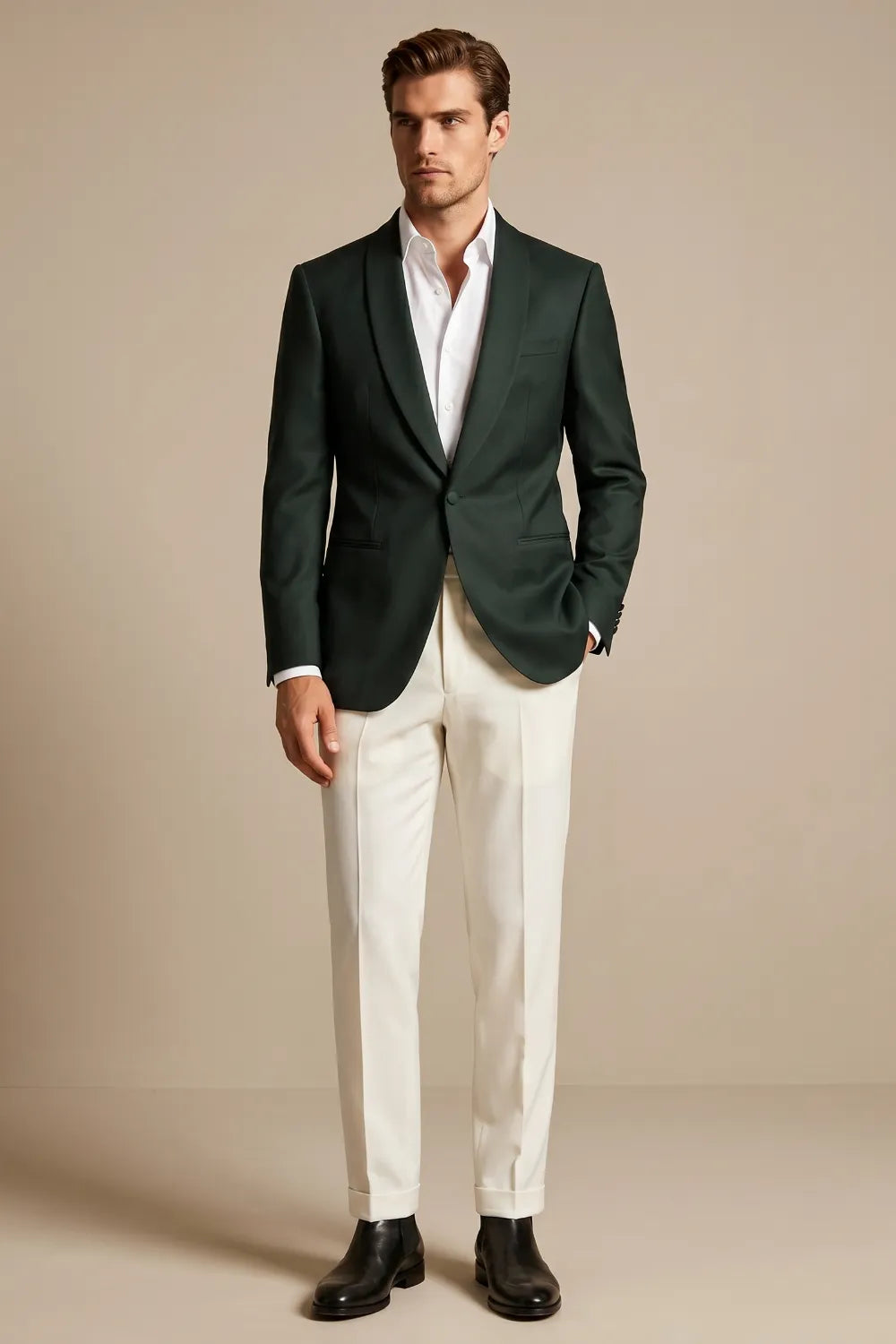 MANSSINO™ | Men's Dark Green Shawl Lapel 2-Piece Suit