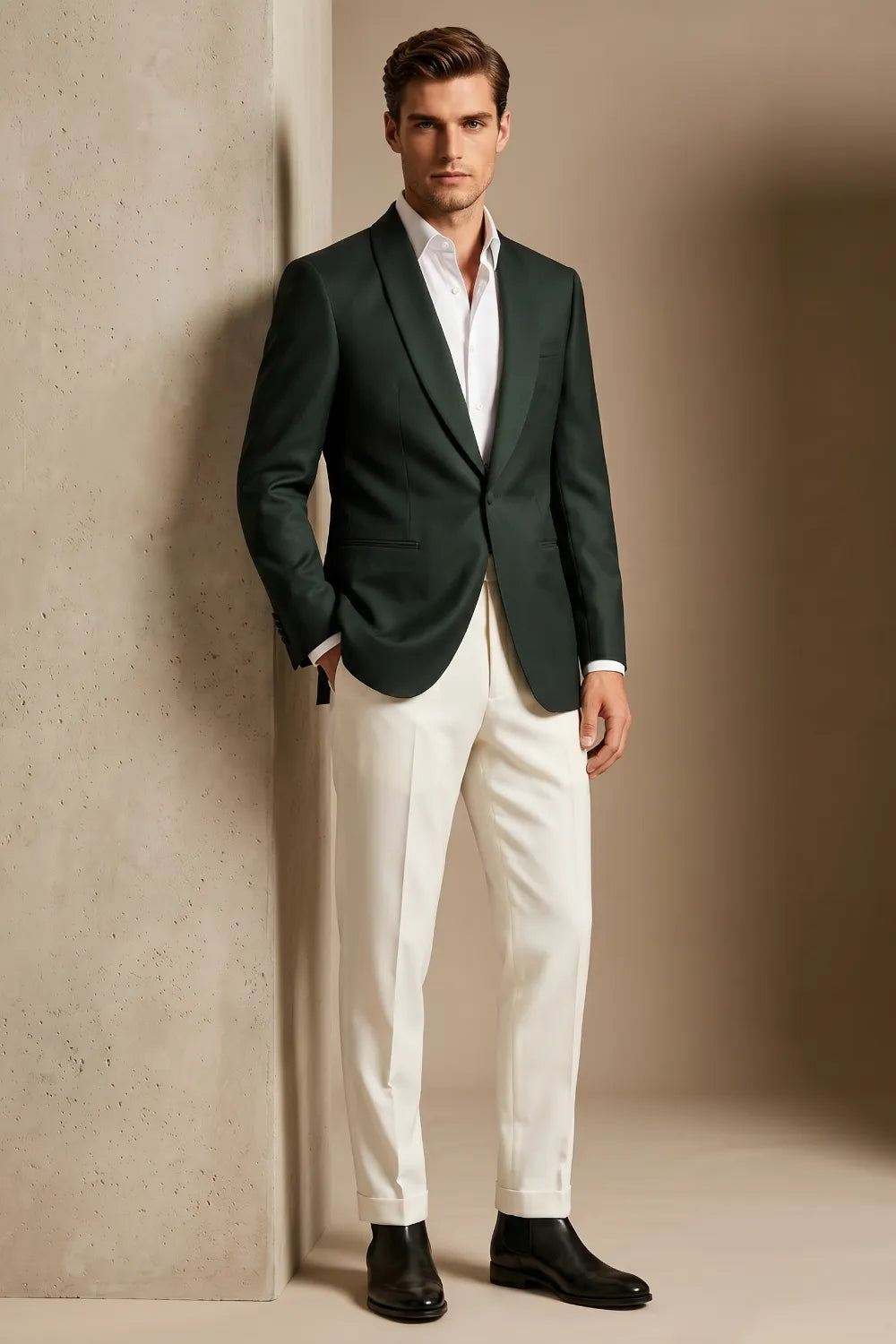 MANSSINO™ | Men's Dark Green Shawl Lapel 2-Piece Suit