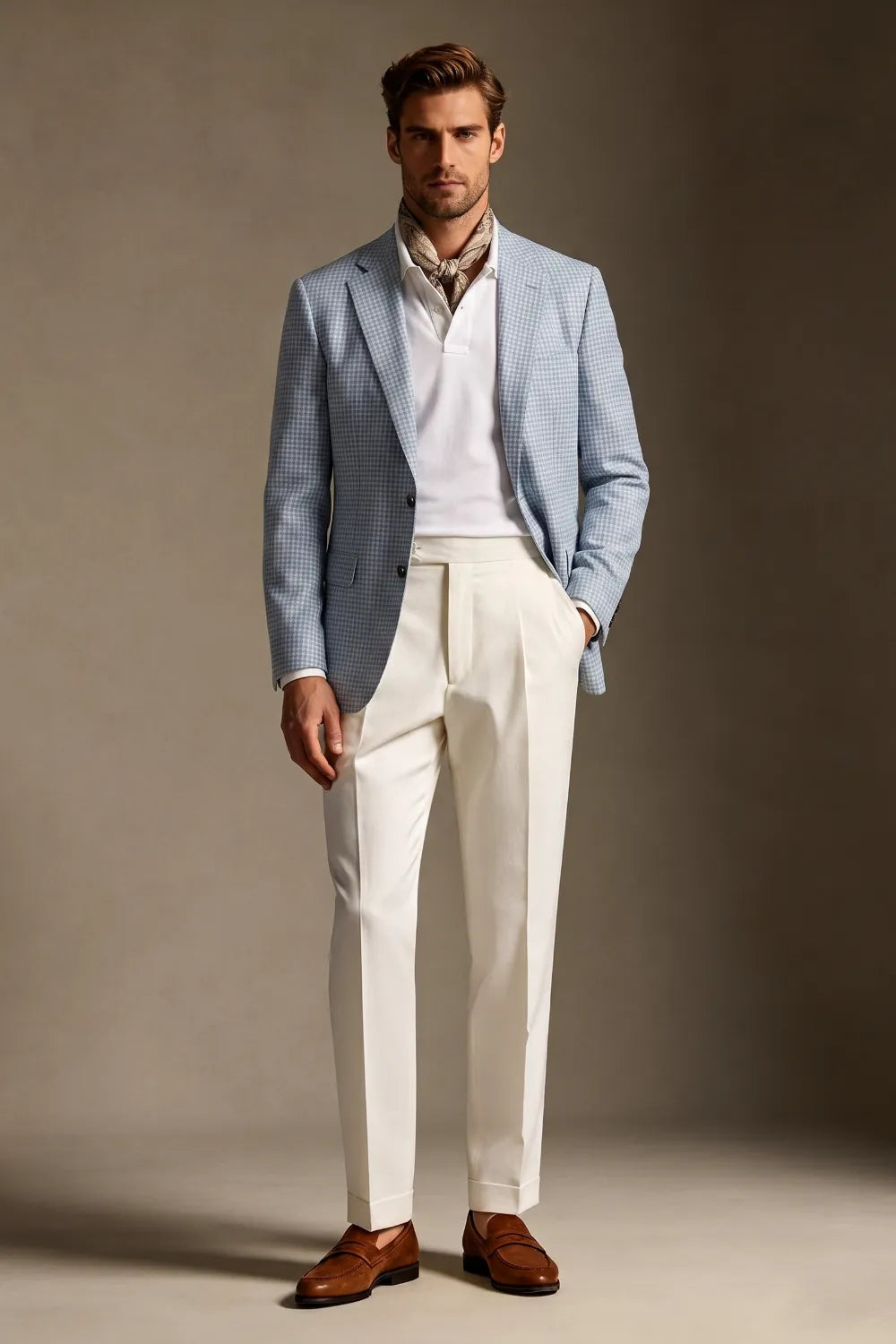 MANSSINO™ | Men's Light Blue Houndstooth Single-Breasted 2-Piece Suit