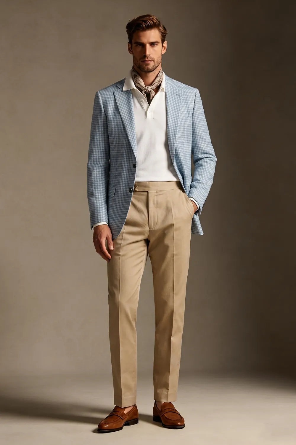 MANSSINO™ | Men's Light Blue Houndstooth Single-Breasted 2-Piece Suit