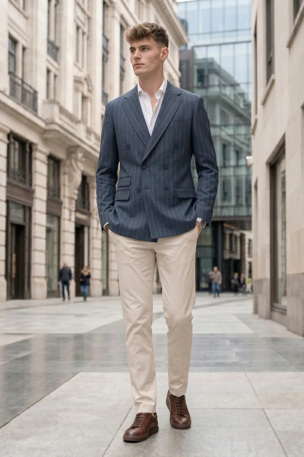 MANSSINO™ | Men's Pinstripe Double-Breasted 2-Piece Suit