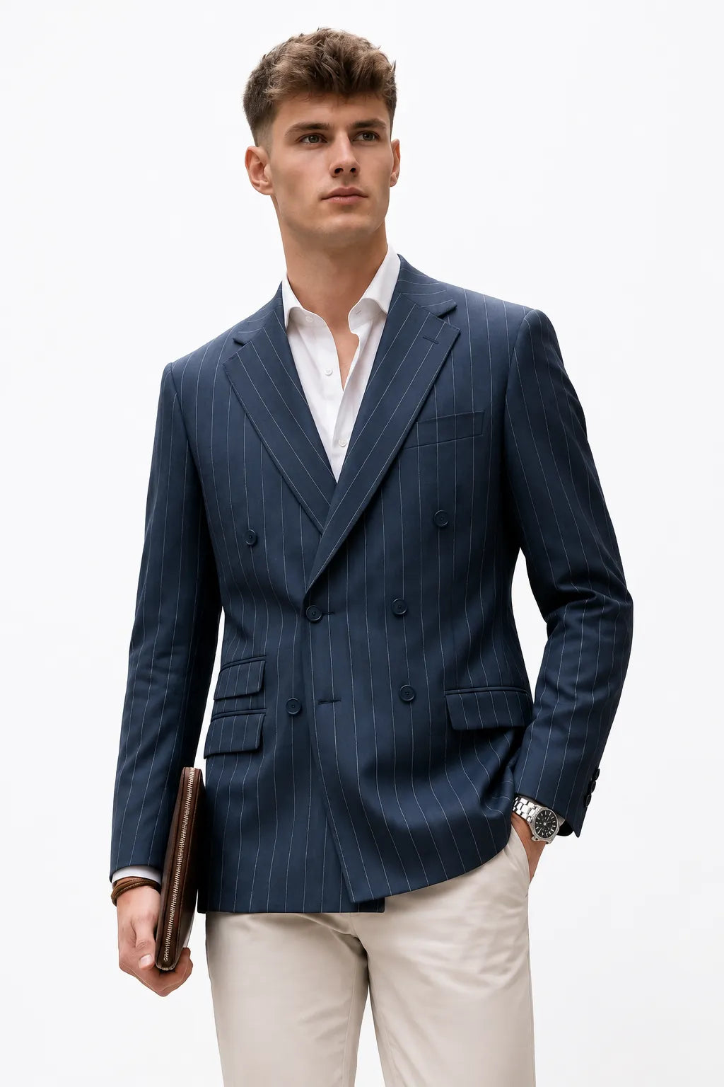 MANSSINO™ | Men's Pinstripe Double-Breasted 2-Piece Suit