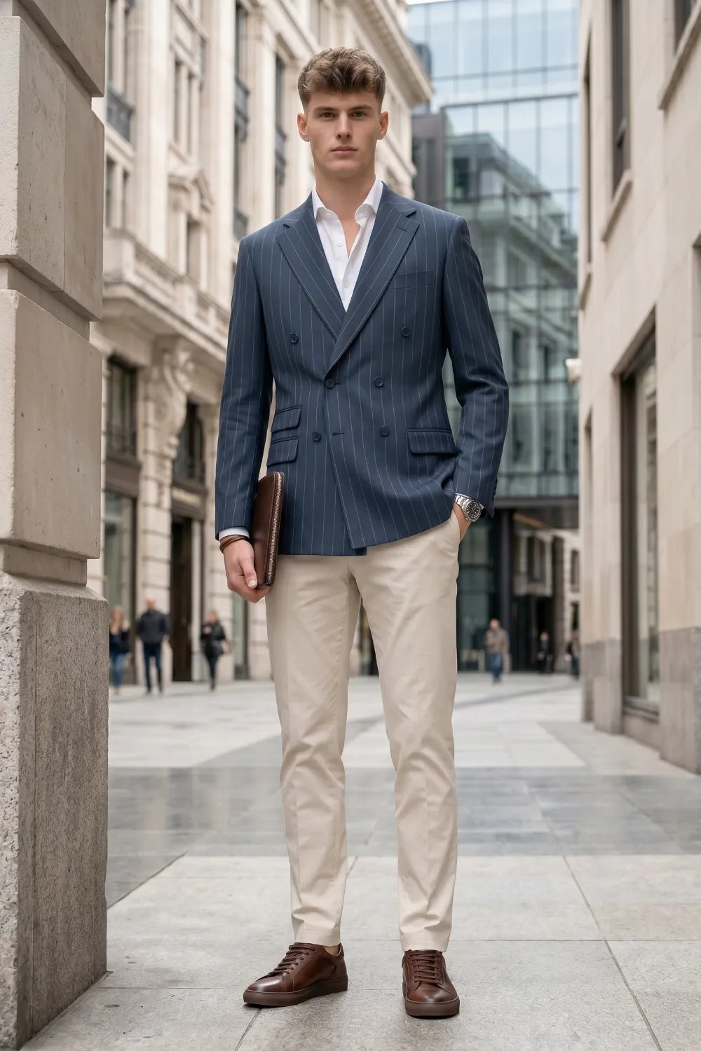 MANSSINO™ | Men's Pinstripe Double-Breasted 2-Piece Suit