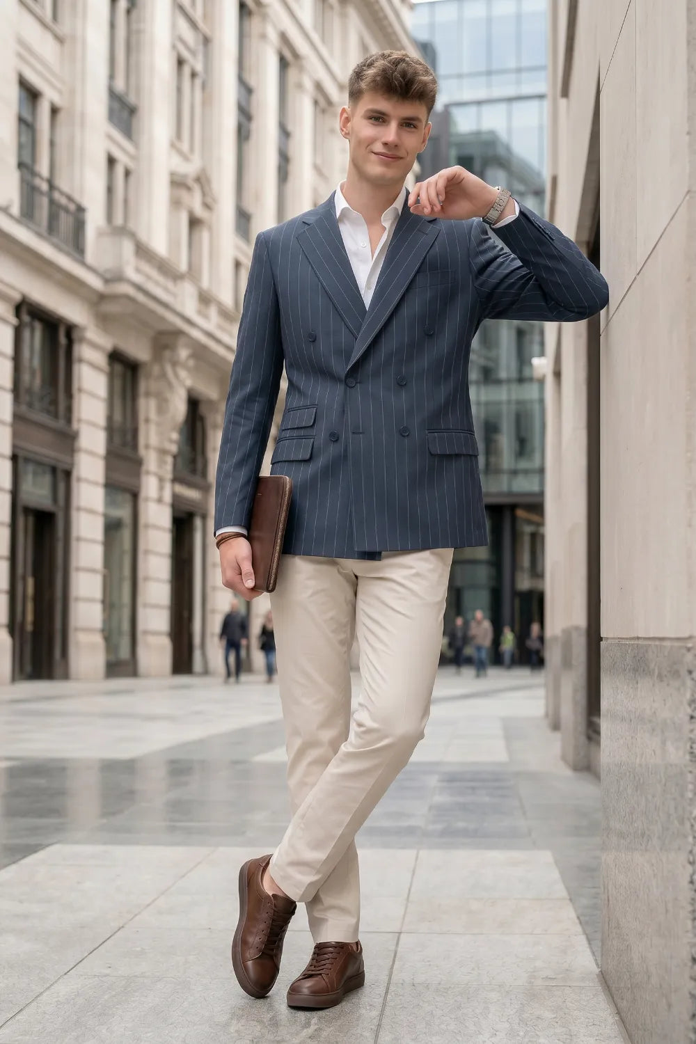MANSSINO™ | Men's Pinstripe Double-Breasted 2-Piece Suit
