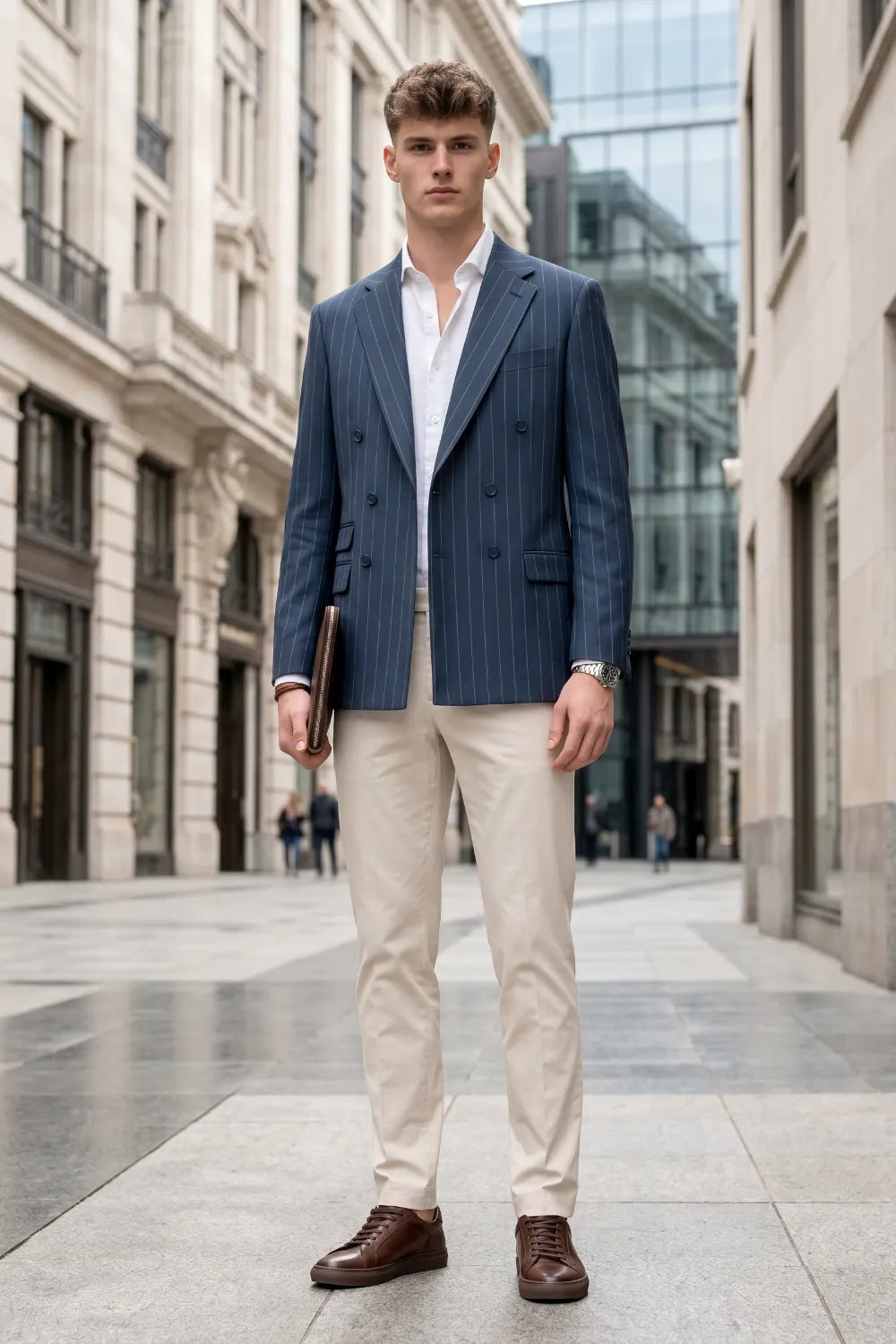 MANSSINO™ | Men's Pinstripe Double-Breasted 2-Piece Suit
