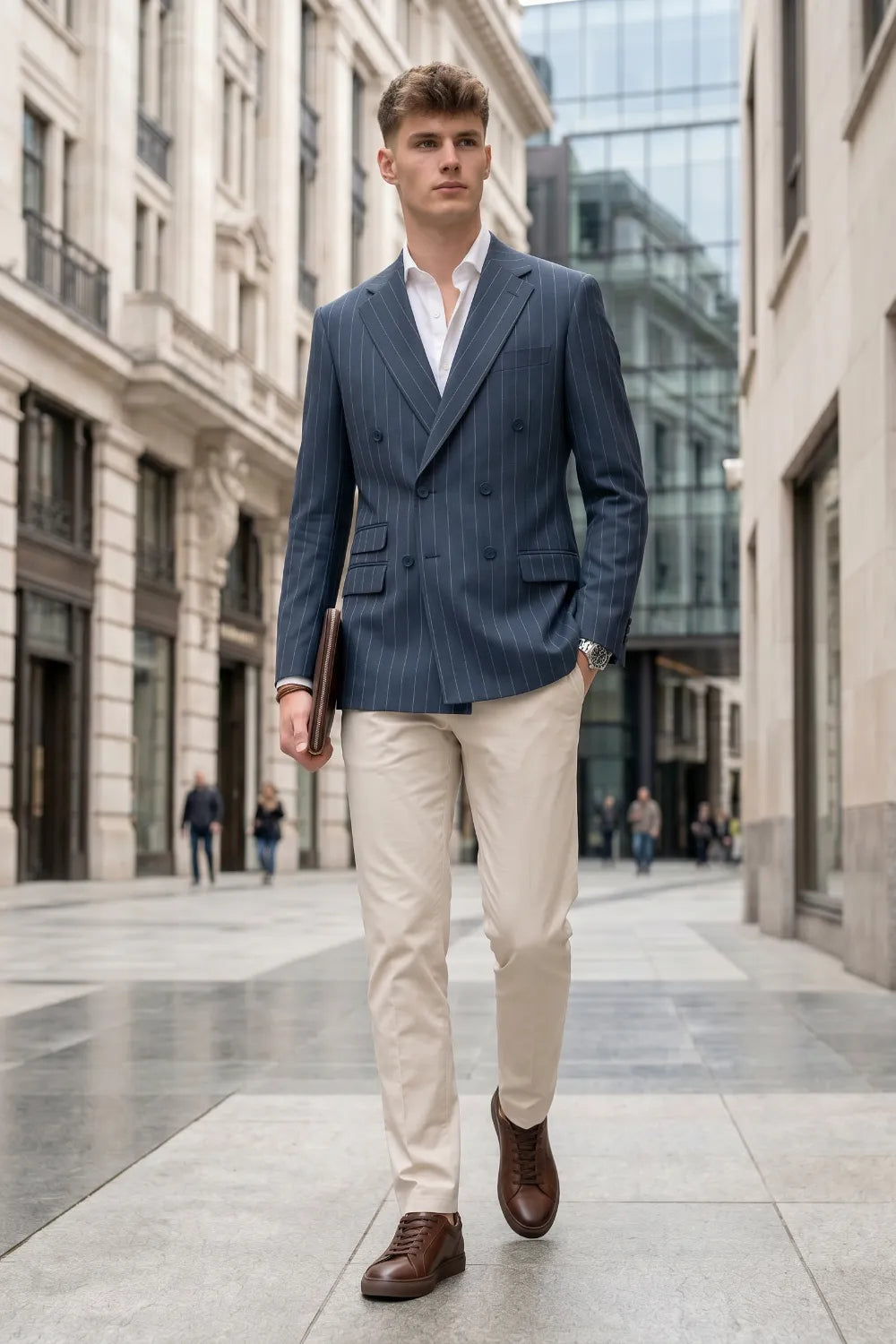 MANSSINO™ | Men's Pinstripe Double-Breasted 2-Piece Suit