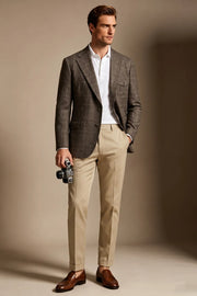 MANSSINO™ | Men's Taupe Brown Glen Plaid Single-Breasted 2-Piece Suit