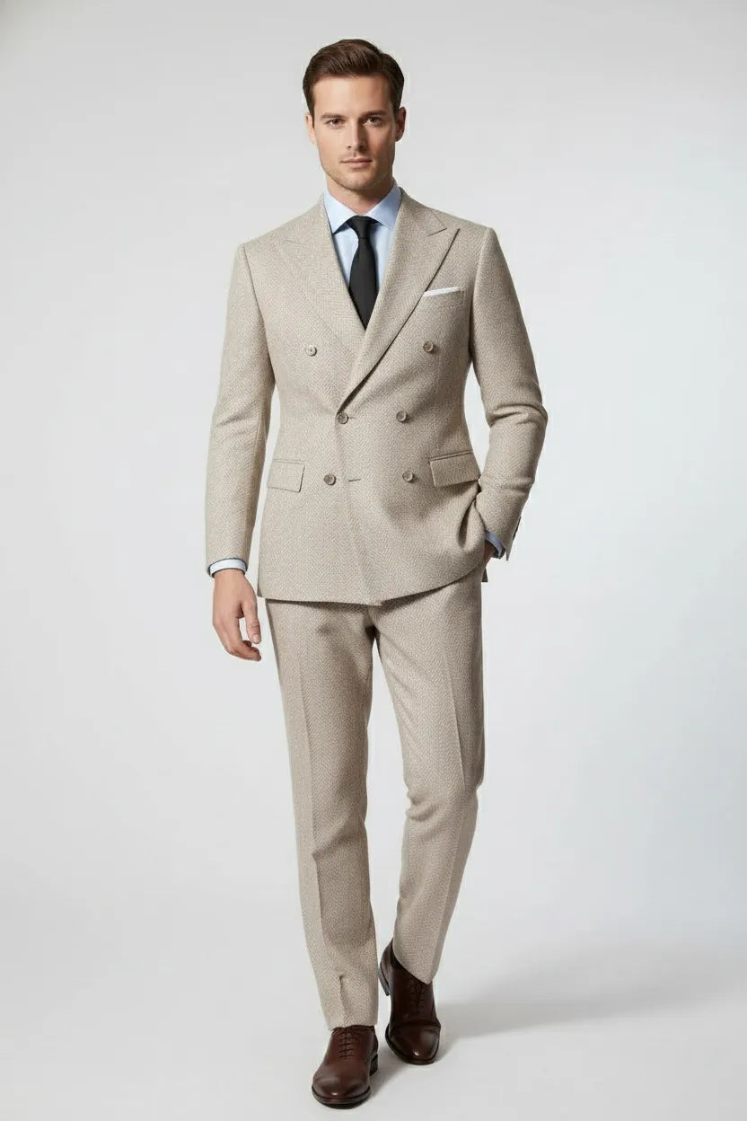 MANSSINO™ | Men's Double-Breasted Herringbone 2-Piece Suit