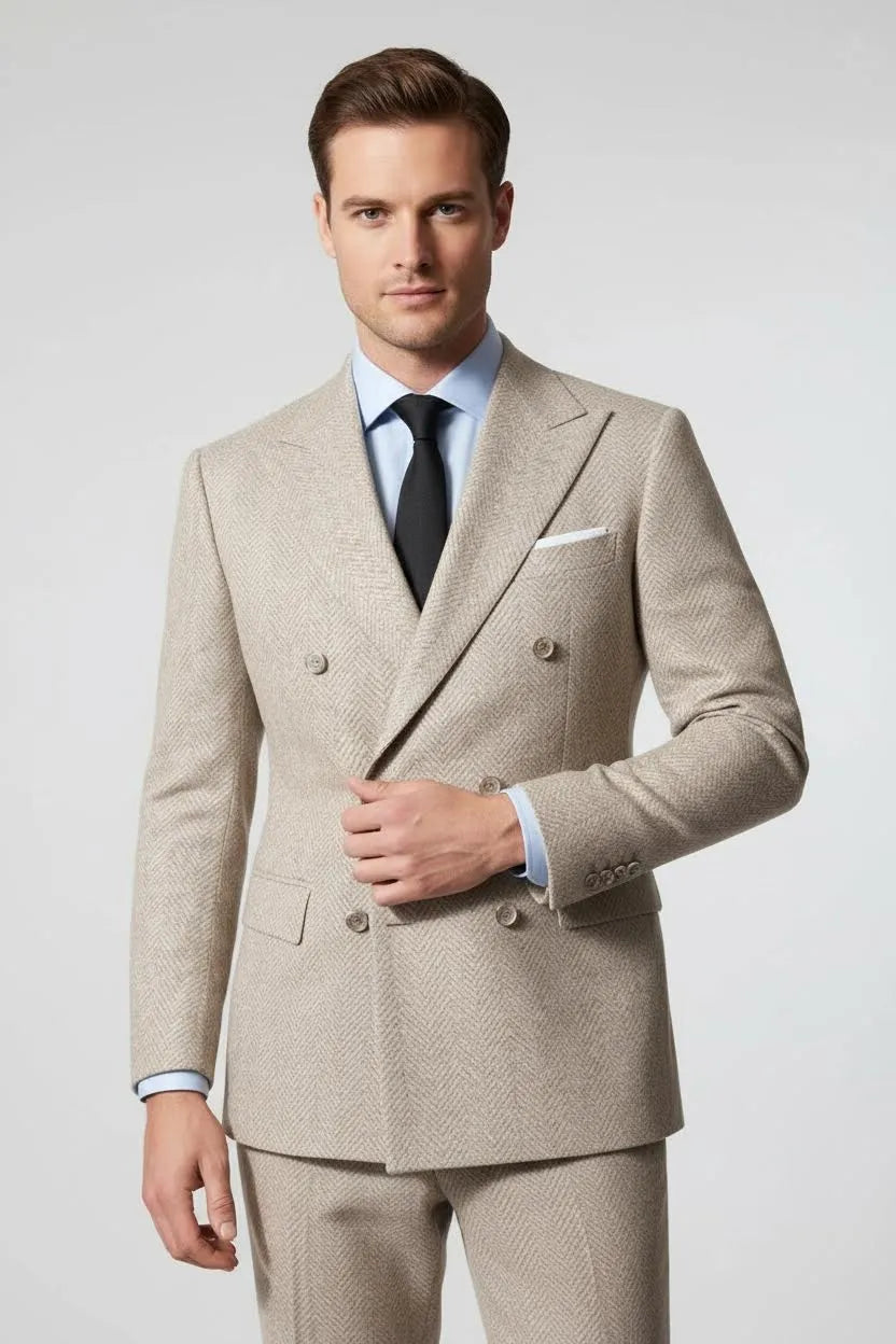 MANSSINO™ | Men's Double-Breasted Herringbone 2-Piece Suit