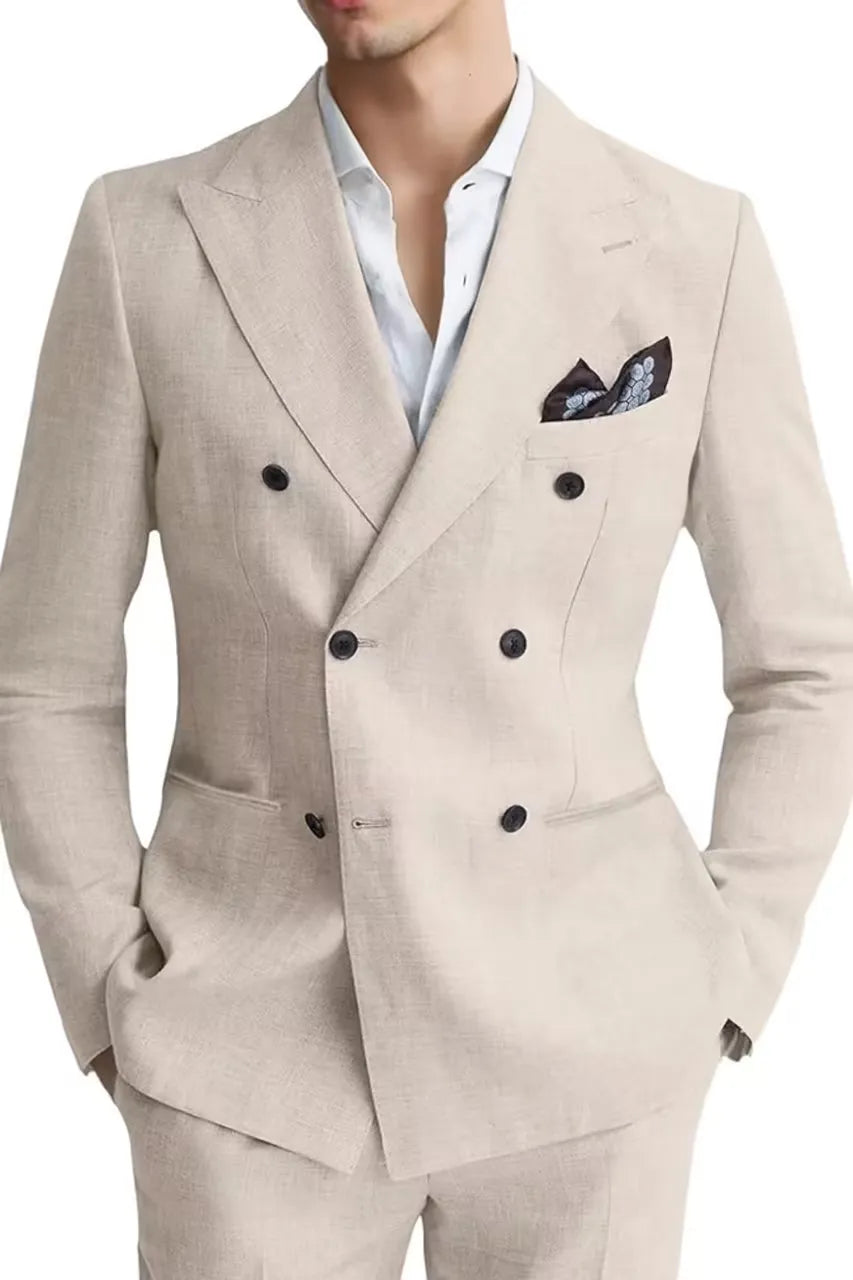MANSSINO™ | Men's Linen Double-Breasted Two-Piece Suit