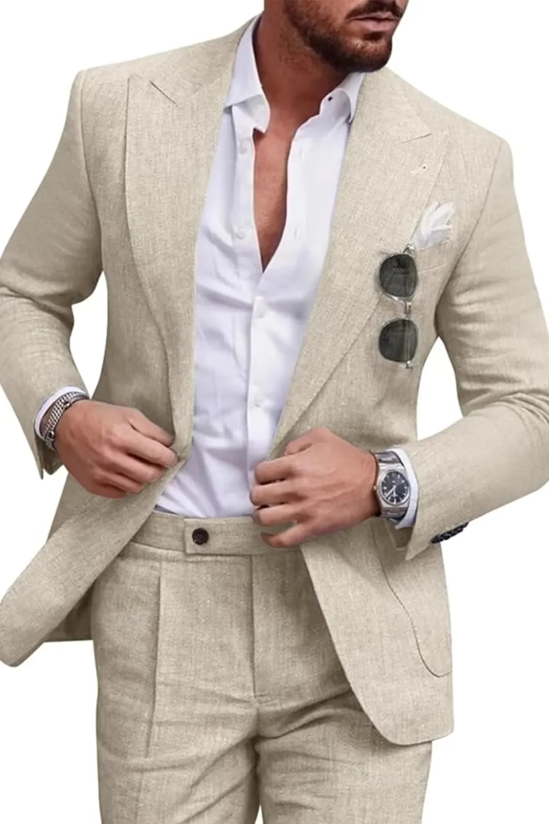 MANSSINO™ | Men's Linen Peaked Lapel 2-Piece Suit