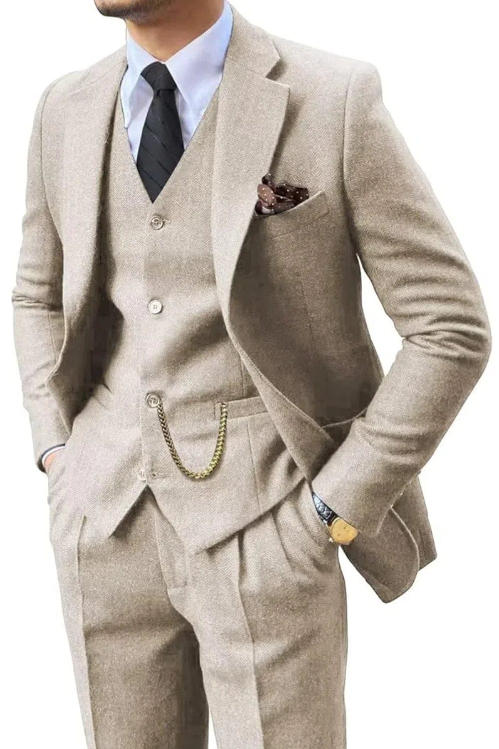 MANSSINO™ | Men's Herringbone Three-Piece Suit
