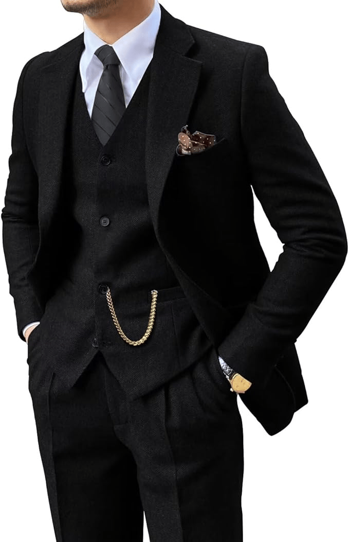 MANSSINO™ | Men's Herringbone Three-Piece Suit