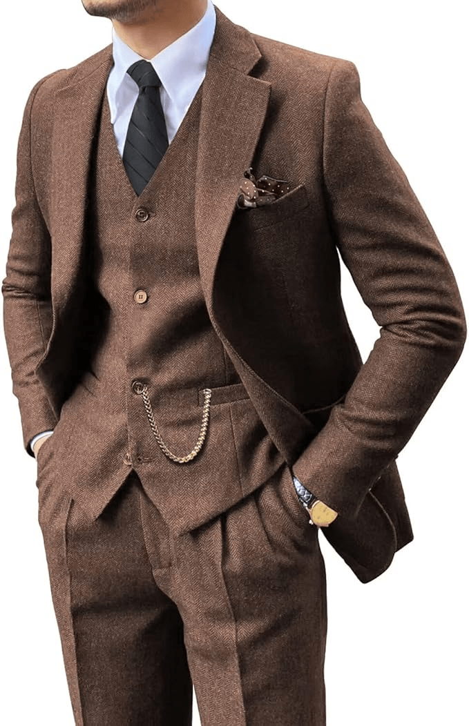 MANSSINO™ | Men's Herringbone Three-Piece Suit