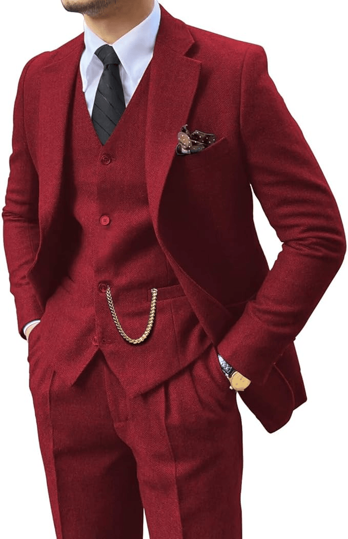 MANSSINO™ | Men's Herringbone Three-Piece Suit