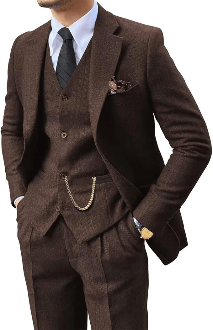 MANSSINO™ | Men's Herringbone Three-Piece Suit