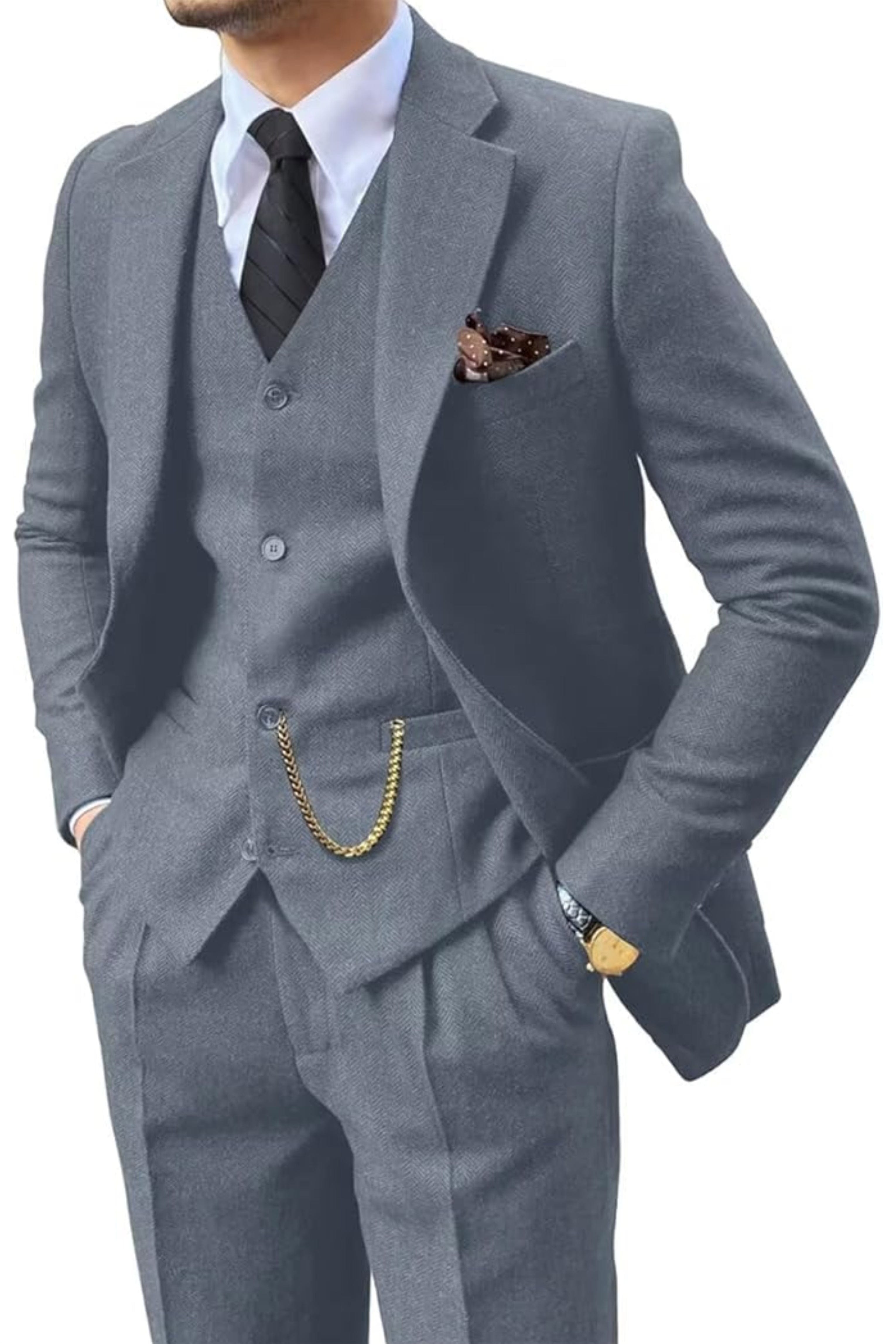 MANSSINO™ | Men's Herringbone Three-Piece Suit