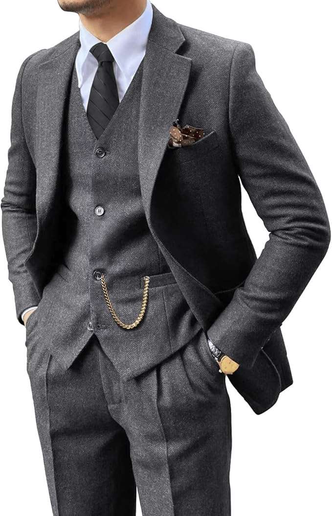 MANSSINO™ | Men's Herringbone Three-Piece Suit