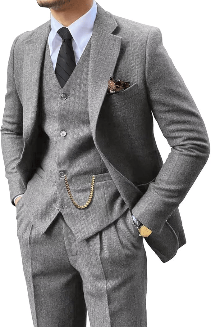 MANSSINO™ | Men's Herringbone Three-Piece Suit
