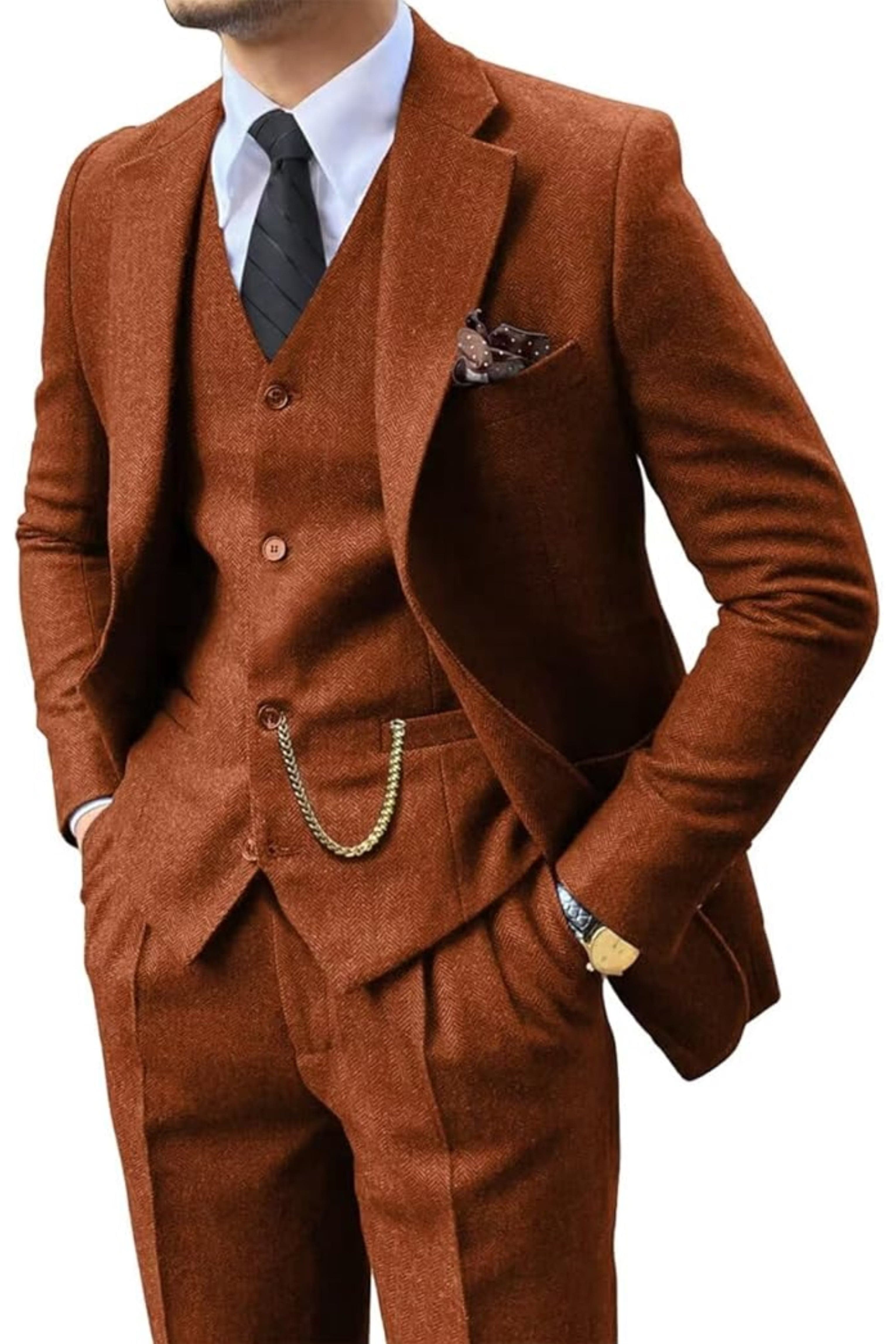 MANSSINO™ | Men's Herringbone Three-Piece Suit