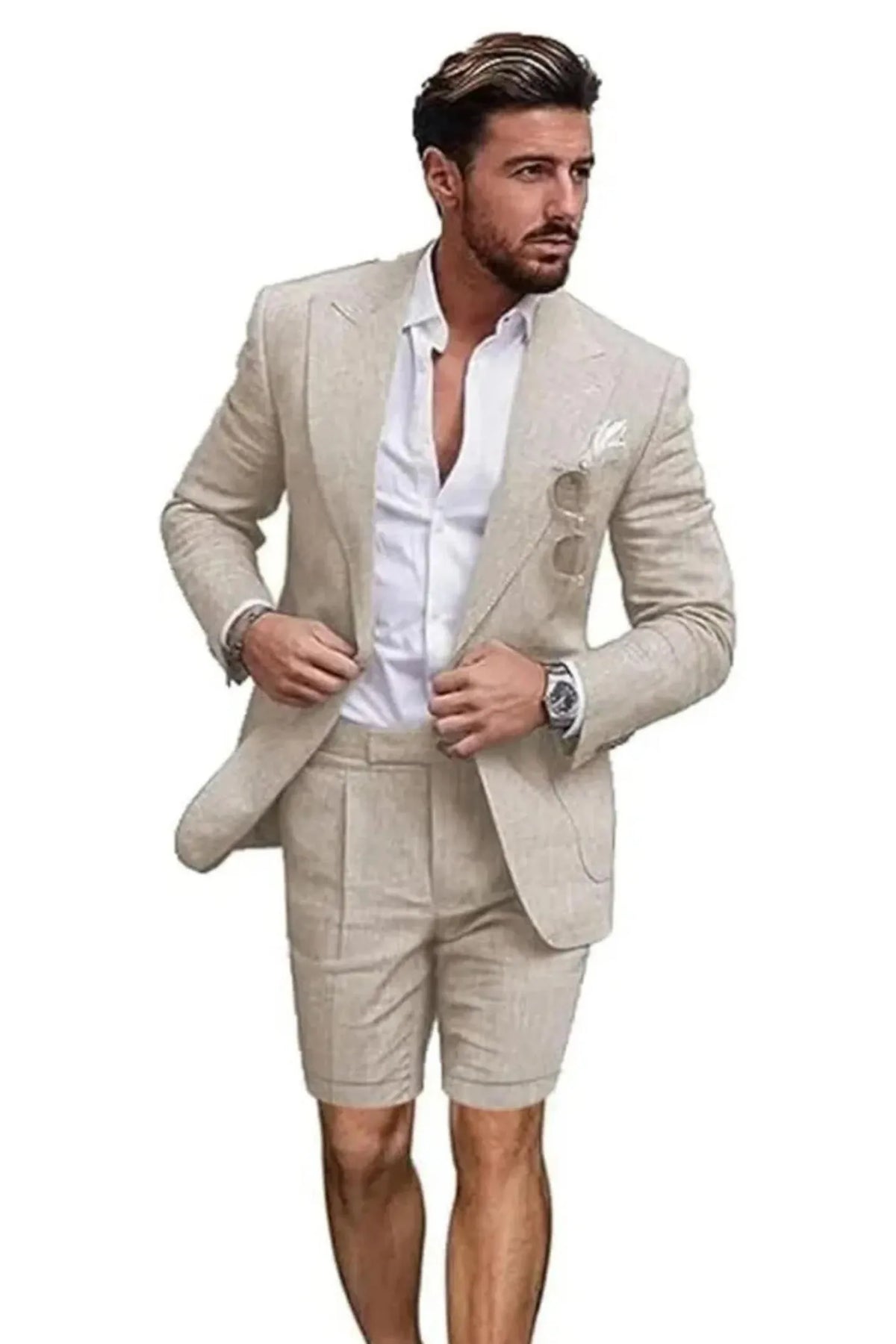 MANSSINO™ | Men's Linen Peaked-Lapel Blazer and Shorts 2-Piece Suit