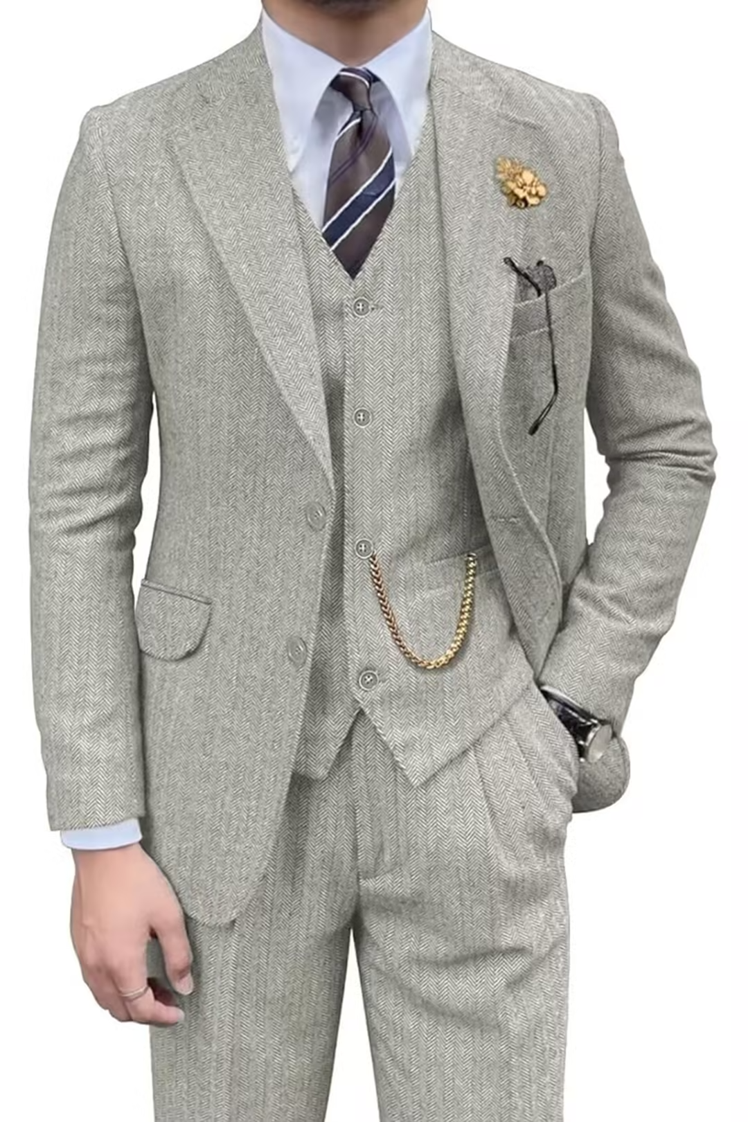 MANSSINO™ | Men's Retro Slim-Fit Herringbone 3-Piece Suit – Upgraded Version