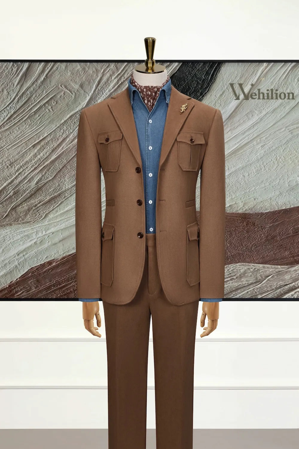MANSSINO™ | Men's Brown Suede Safari 2-Piece Suit