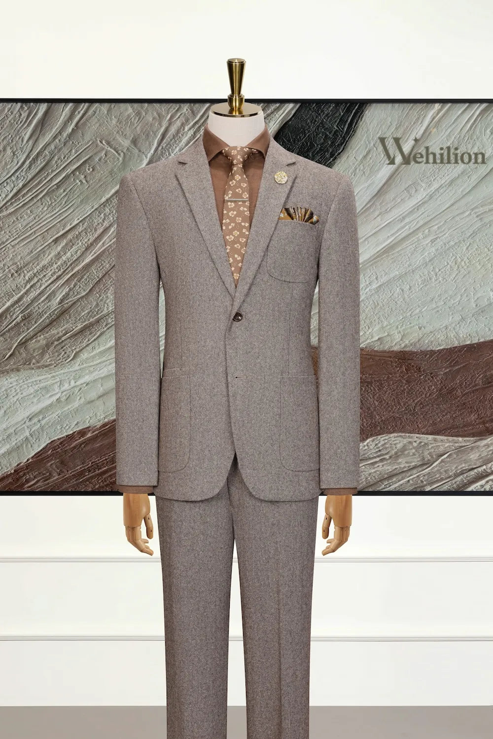 MANSSINO™ | Men's Brown Wool Blend 3 Piece Suit
