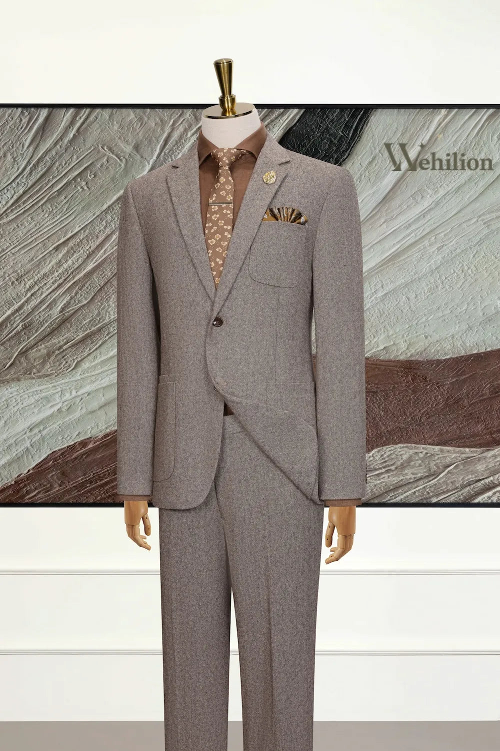 MANSSINO™ | Men's Brown Wool Blend 3 Piece Suit
