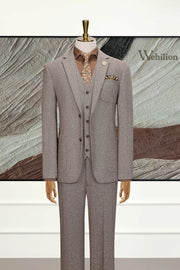 MANSSINO™ | Men's Brown Wool Blend 3 Piece Suit
