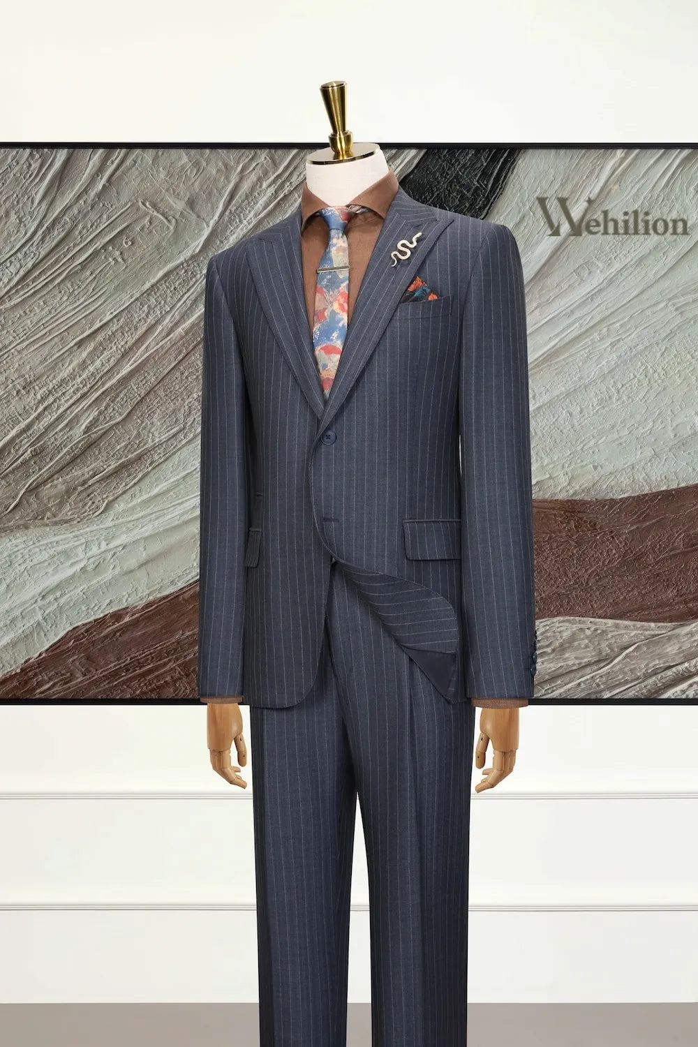 MANSSINO™ | Men's Navy Blue Pinstripe 3 Piece Suits