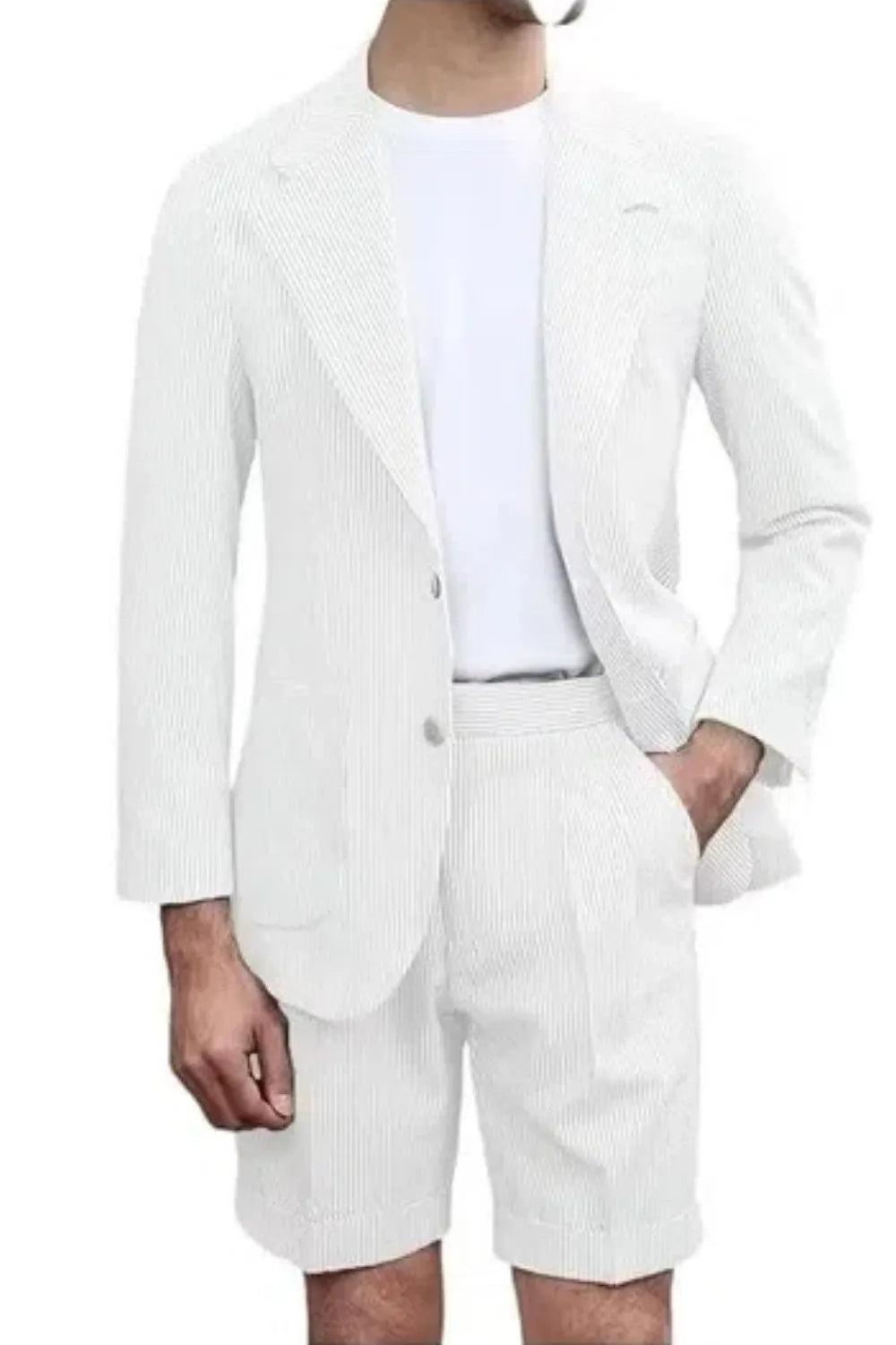 MANSSINO™ | Men's Summer Seersucker Blazer and Shorts 2-Piece Suit