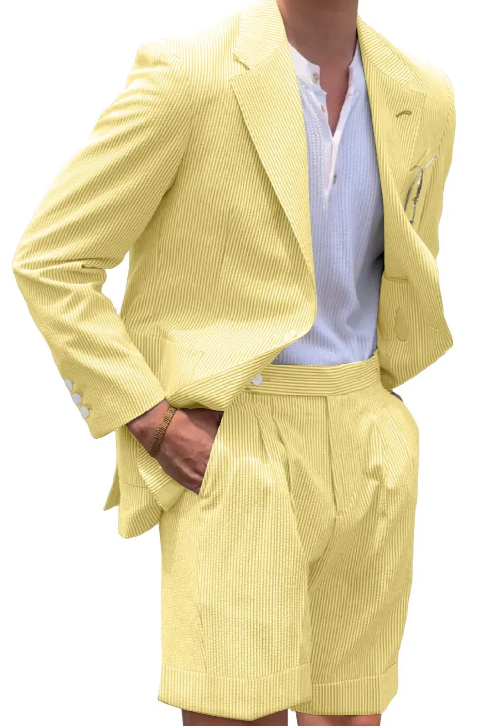 MANSSINO™ | Men's Striped Seersucker Blazer and Shorts Two-Piece Suit